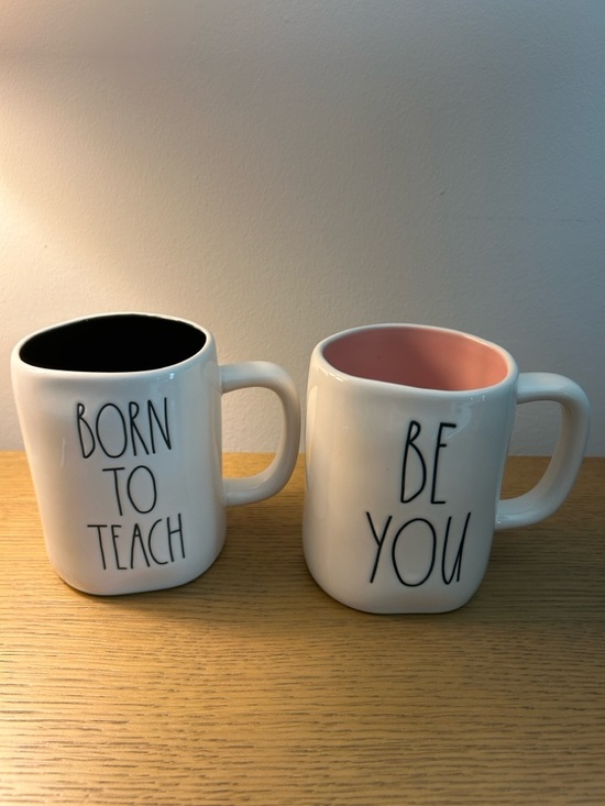 Rae Dunn Other - Rae Dunn 2 Ceramic Mugs Born to Teach & Be You (Black & Pink Interiors)
